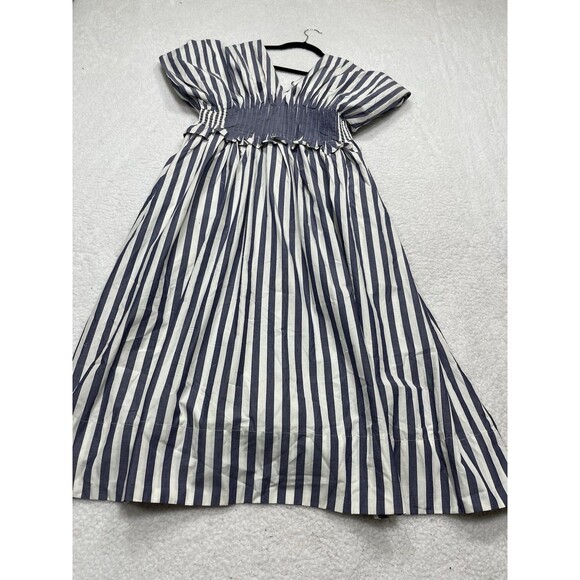 Anthropologie Midi Dress Blue Stripe Zip Front Preppy Retro Boho Vacay Large NWT - Picture 8 of 12